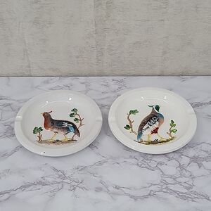 Italian Ashtrays/ Paintbrush Holders with Raised Pheasant Quail Vintage
